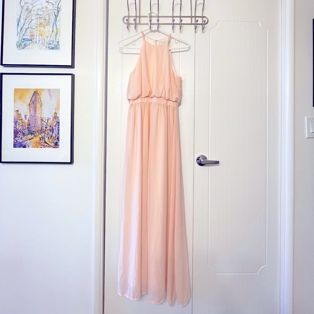 BHLDN halter dress by Anthropologie, coral peach pink maxi XS